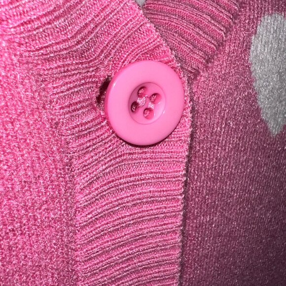 Kaily K Pink Cardigan Sweater w/ White Heart Pattern V-Neck Button Front Size XL - Picture 5 of 8